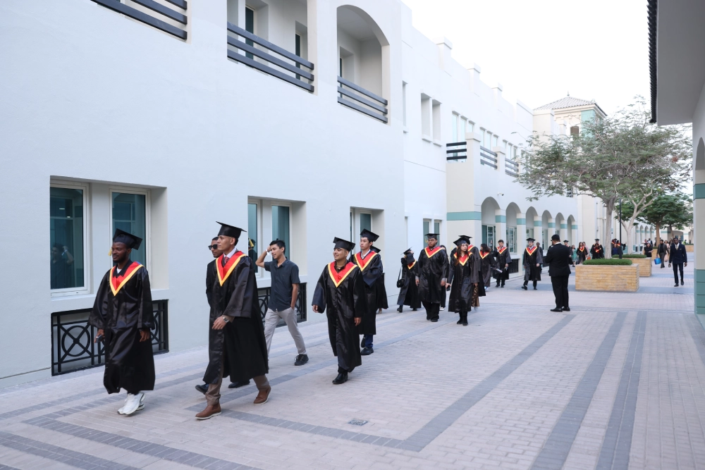 Graduates walking in the graduation procession